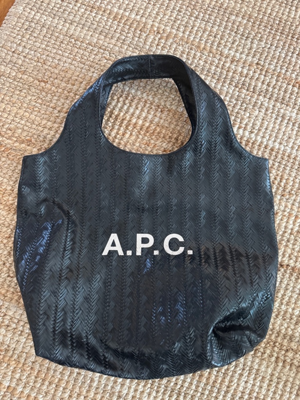 A.P.C. Ninon Black Patent Woven Logo Tote